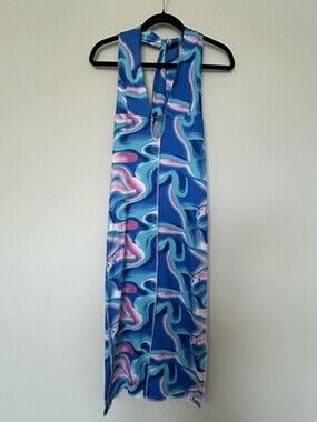 Women’s Abstract Blue Pink Sheath Dress | V-Neck Sleeveless